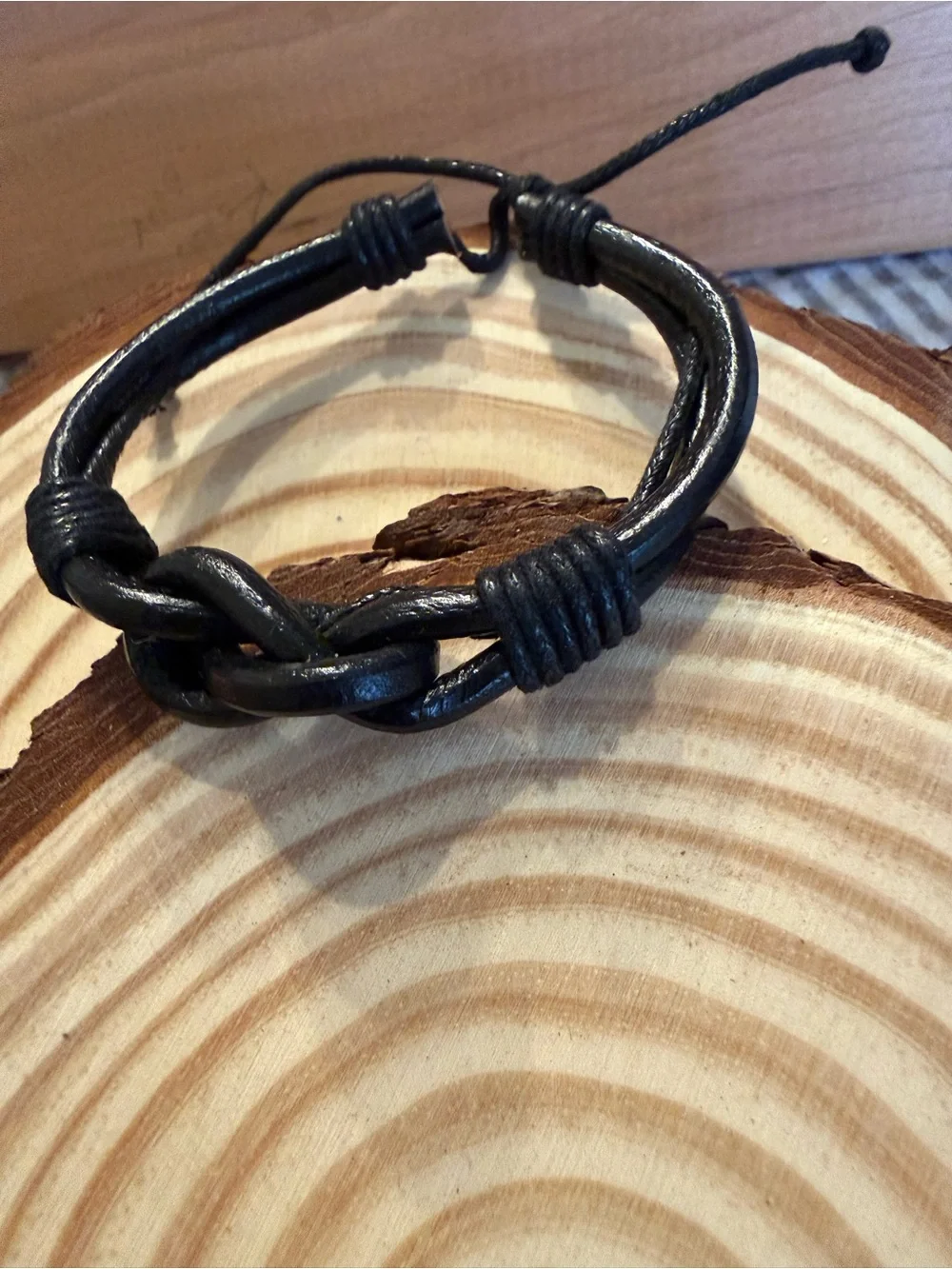 Black Braided Leather Knot Bracelet for Men